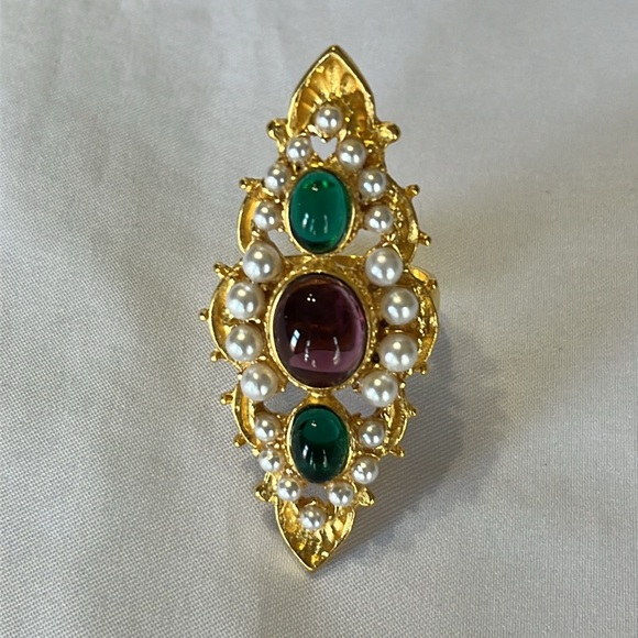 BEN AMUN 24k Gold Plated Tudor Swarovski Crystal Arabic Royal Vintage Ring NWOT - Picture 6 of 8